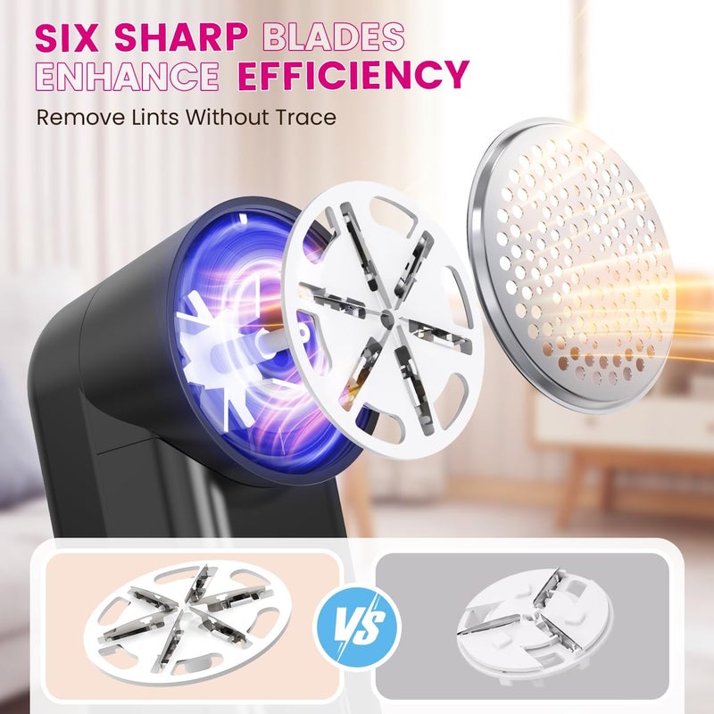 Ziitty Fabric Shaver, Lint Remover for Clothes, Type-C Rechargeable Lint Shaver with LCD Display & 6-Blade, Sweater Shavers to Remove Pilling，Fuzz Remover Fabric Shaver for Clothing and Furniture - Image 3